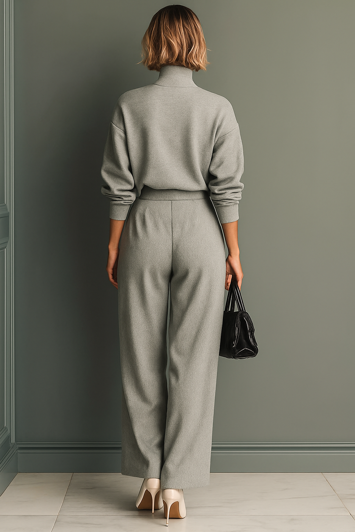GRACE | GREY BLENDED SWEATSHIRT AND WIDE LEG PANTS SET