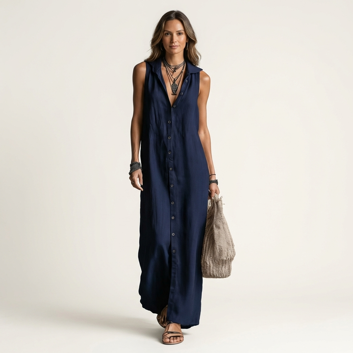 VALENTINA | HOODED BUTTON-FRONT SLEEVELESS MAXI DRESS