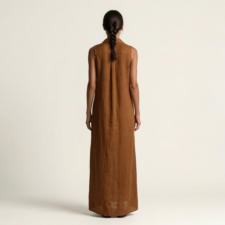 VALENTINA | HOODED BUTTON-FRONT SLEEVELESS MAXI DRESS