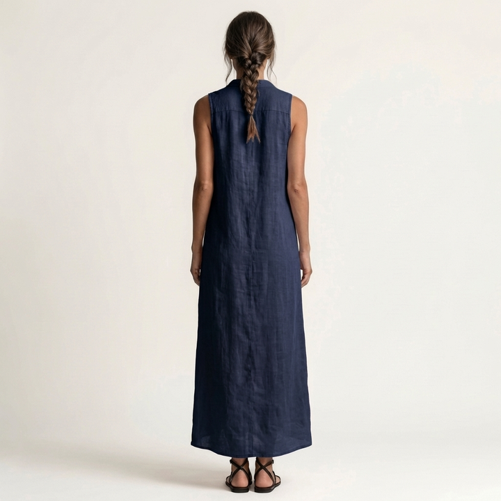 VALENTINA | HOODED BUTTON-FRONT SLEEVELESS MAXI DRESS