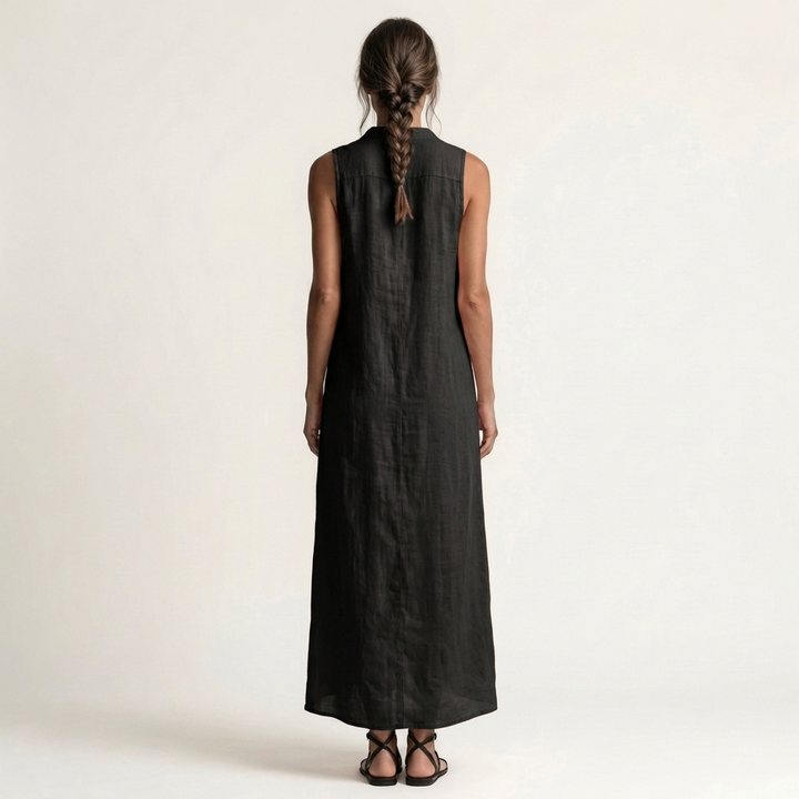 VALENTINA | HOODED BUTTON-FRONT SLEEVELESS MAXI DRESS