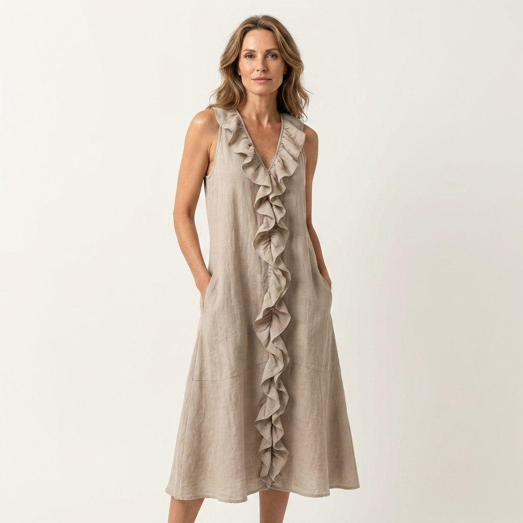VIOLETTE | RUFFLE-FRONT V-NECK SLEEVELESS MAXI DRESS