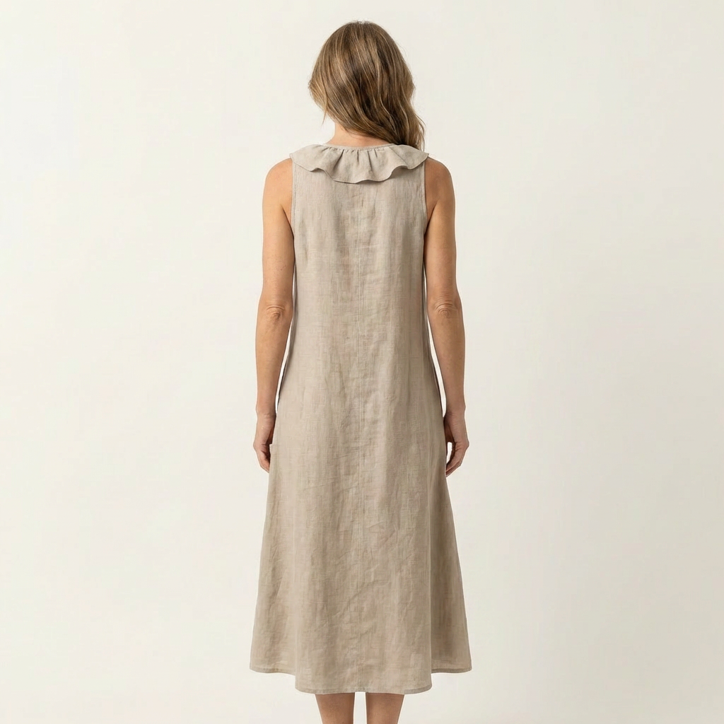 VIOLETTE | RUFFLE-FRONT V-NECK SLEEVELESS MAXI DRESS