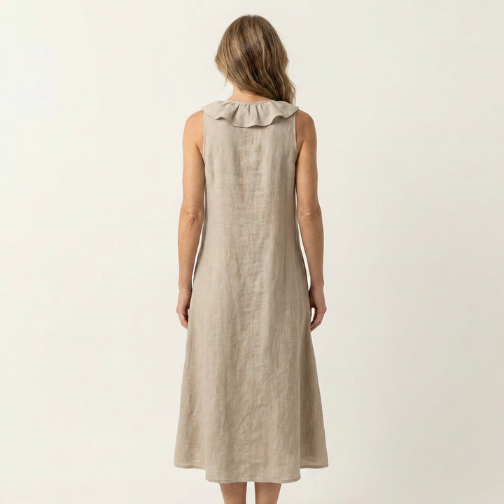 VIOLETTE | RUFFLE-FRONT V-NECK SLEEVELESS MAXI DRESS