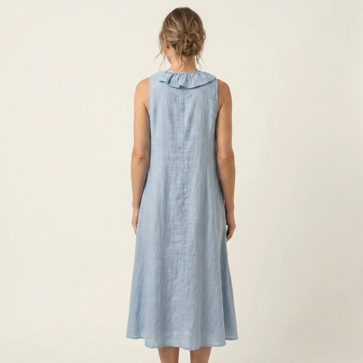 VIOLETTE | RUFFLE-FRONT V-NECK SLEEVELESS MAXI DRESS