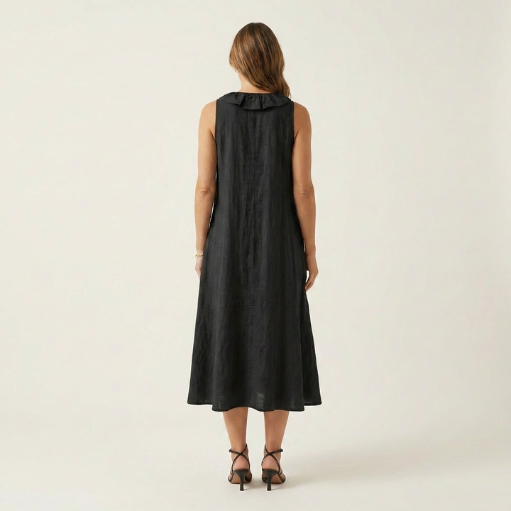 VIOLETTE | RUFFLE-FRONT V-NECK SLEEVELESS MAXI DRESS