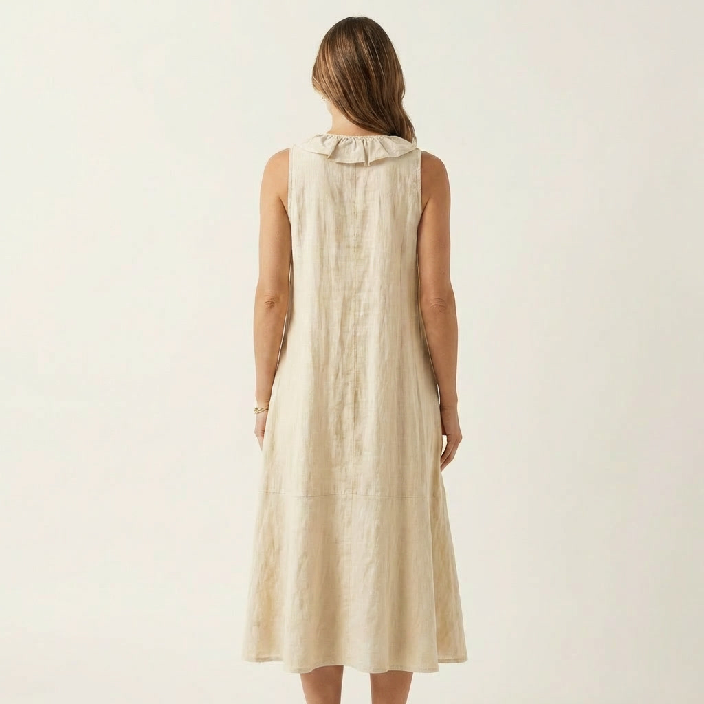 VIOLETTE | RUFFLE-FRONT V-NECK SLEEVELESS MAXI DRESS