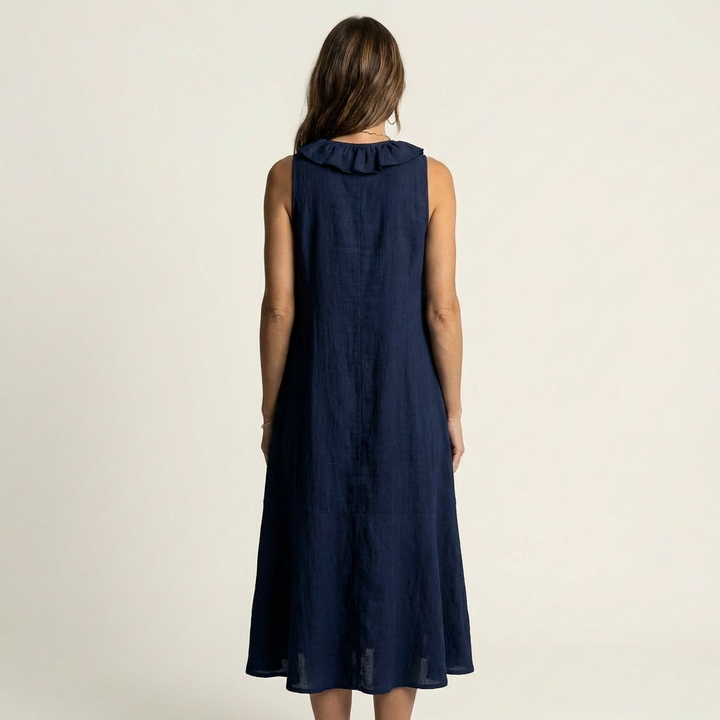 VIOLETTE | RUFFLE-FRONT V-NECK SLEEVELESS MAXI DRESS