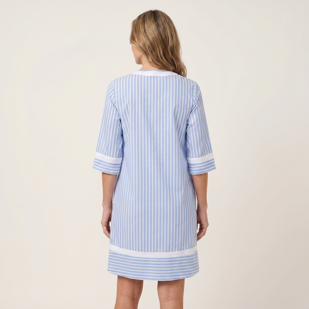SOLVEIG | CONTRAST-TRIM STRIPE V-NECK SHIFT DRESS