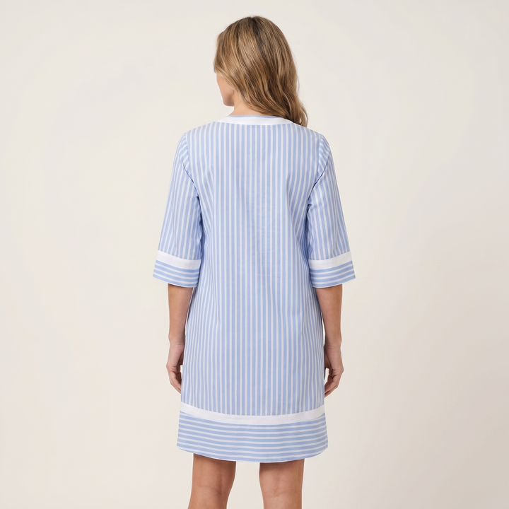 SOLVEIG | CONTRAST-TRIM STRIPE V-NECK SHIFT DRESS