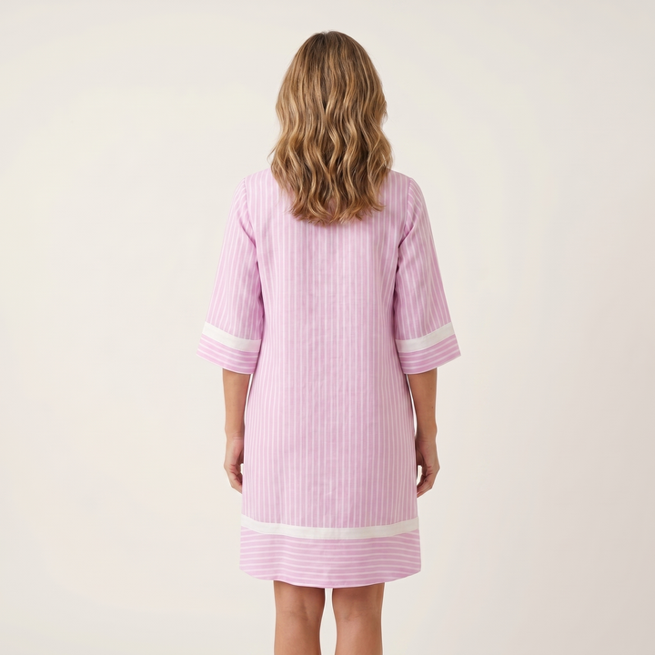 SOLVEIG | CONTRAST-TRIM STRIPE V-NECK SHIFT DRESS