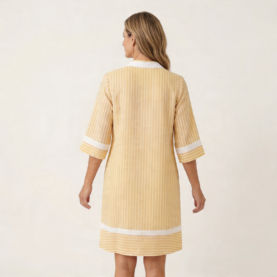 SOLVEIG | CONTRAST-TRIM STRIPE V-NECK SHIFT DRESS