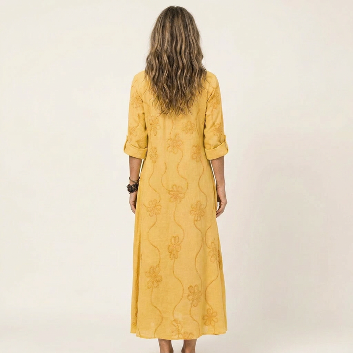 ODALYS | MAXI DRESS WITH TONAL FLORAL EMBROIDERY