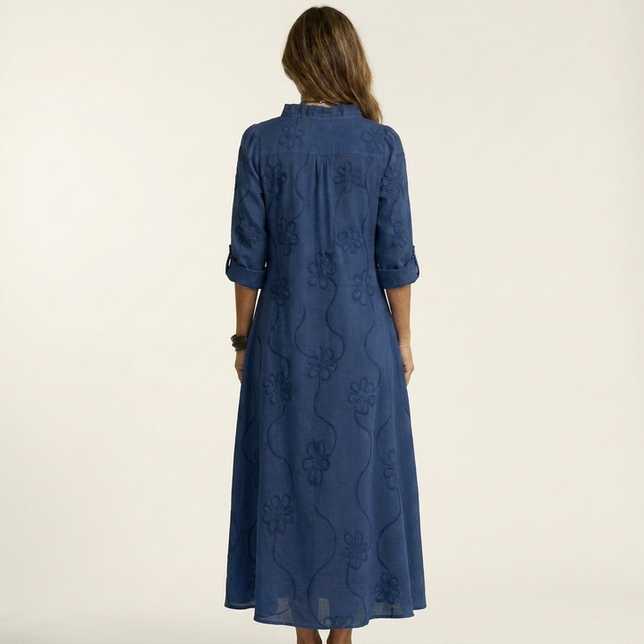 ODALYS | MAXI DRESS WITH TONAL FLORAL EMBROIDERY