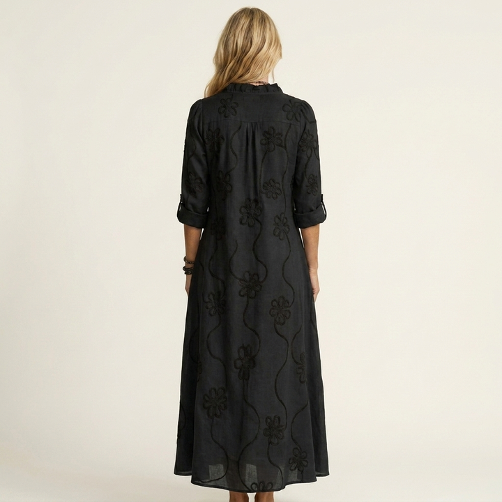 ODALYS | MAXI DRESS WITH TONAL FLORAL EMBROIDERY
