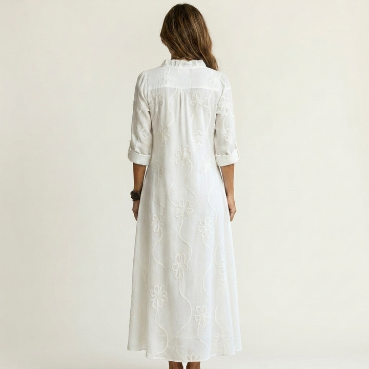 ODALYS | MAXI DRESS WITH TONAL FLORAL EMBROIDERY