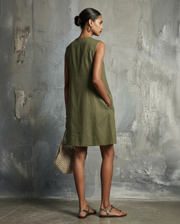 SÉRAPHINE | ASYMMETRIC BUTTON SLEEVELESS DRESS