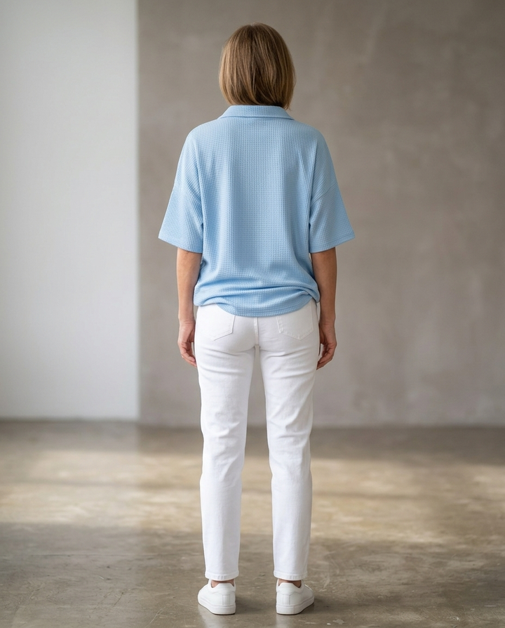 CORINNE | COMFORTABLE WAFFLE POLO BLOUSE