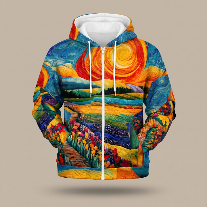 HALCYRA | SUNBURST PRINT FULL-ZIP HOODIE