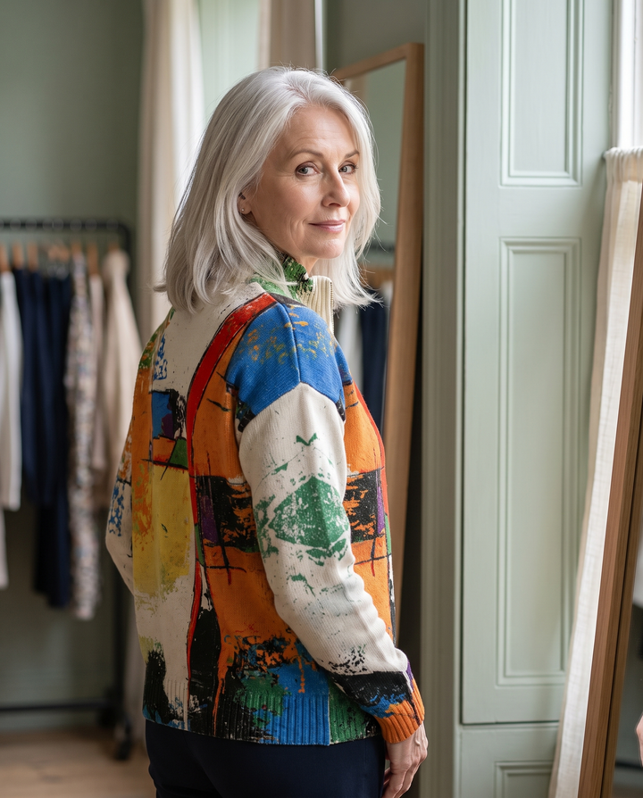 SERAPHINE | PAINTED ABSTRACT ZIP CARDIGAN