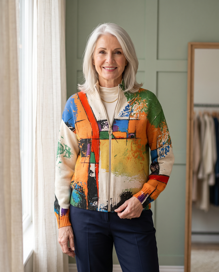 SERAPHINE | PAINTED ABSTRACT ZIP CARDIGAN