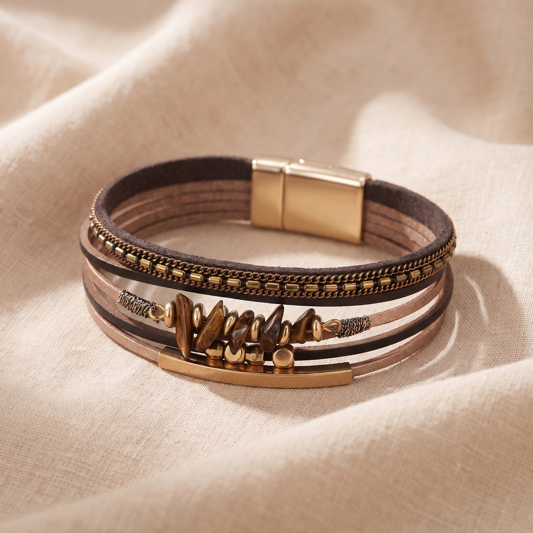 MABEL | TIGER EYE CHIP LEATHER BRACELET