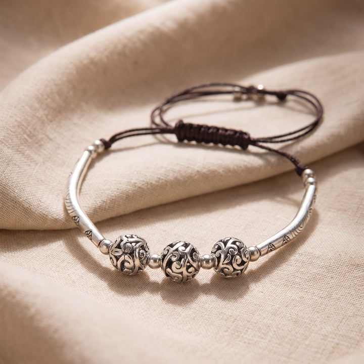 VERITY | ENGRAVED SILVER BAR CORD BRACELET