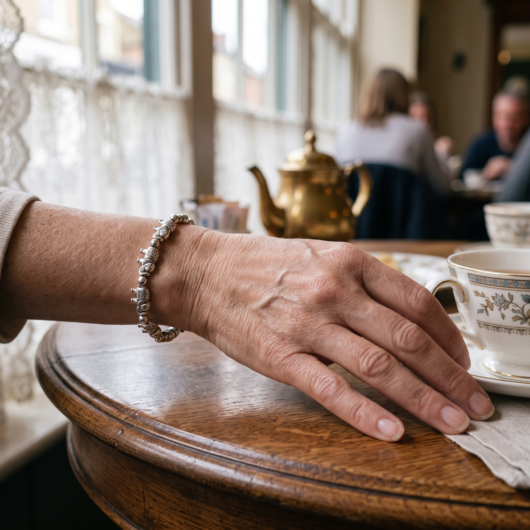 TABITHA | SILVER ELEPHANT BEAD CORD BRACELET