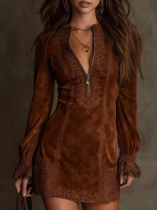 ROSAVINE | EMBROIDERED NECKLINE – MINI DRESS