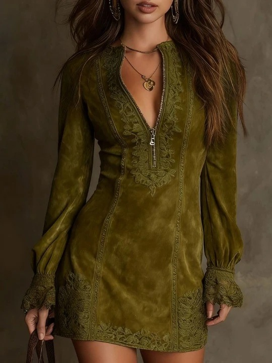 ROSAVINE | EMBROIDERED NECKLINE – MINI DRESS