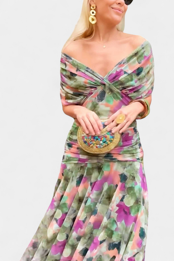 ROSALIE | LONG FLORAL V-NECK DRESS