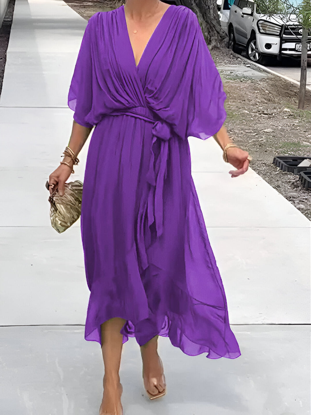 MONICA | CHIFFON DRESS WITH V-NECK