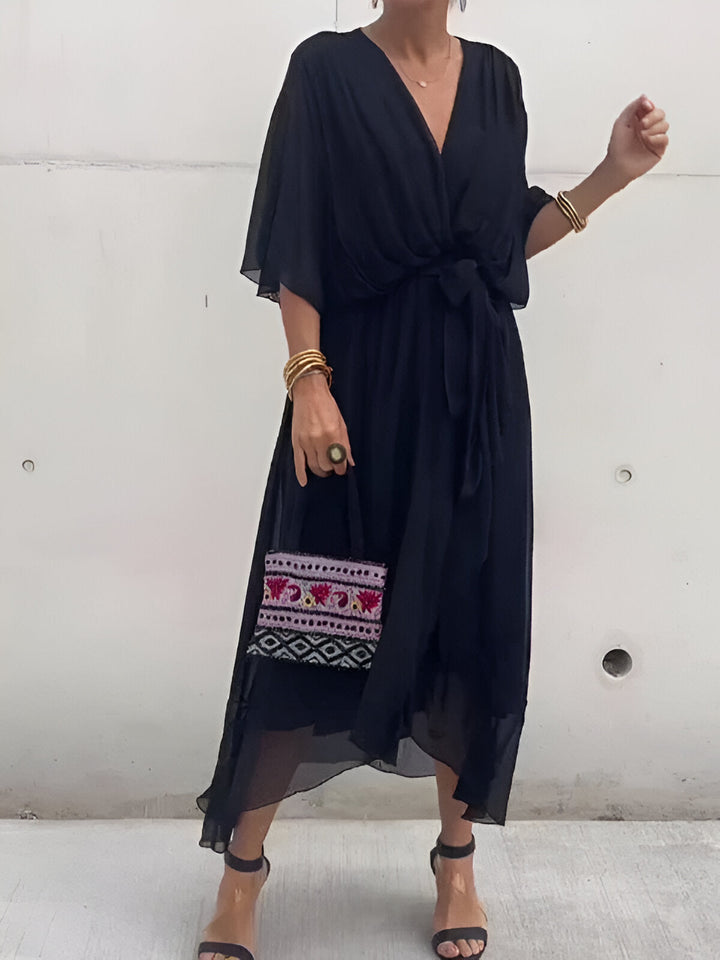 MONICA | CHIFFON DRESS WITH V-NECK
