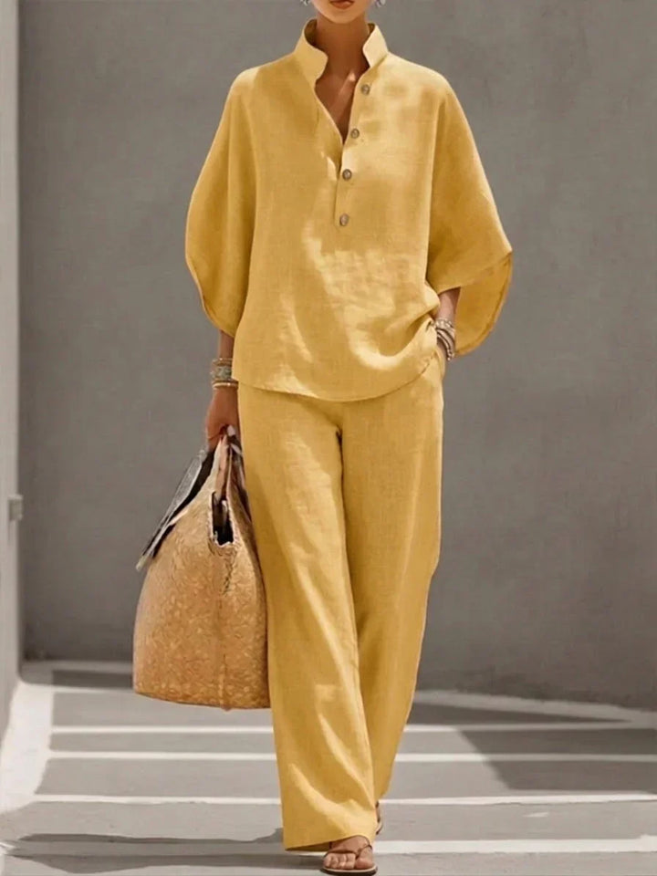 MARIBEL | SET WITH BATWING SLEEVES AND WIDE-LEG TROUSERS