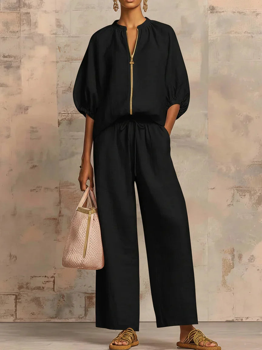 ALBA | TWO-PIECE SET: RELAXED-STYLE SHIRT AND WIDE-LEG TROUSERS