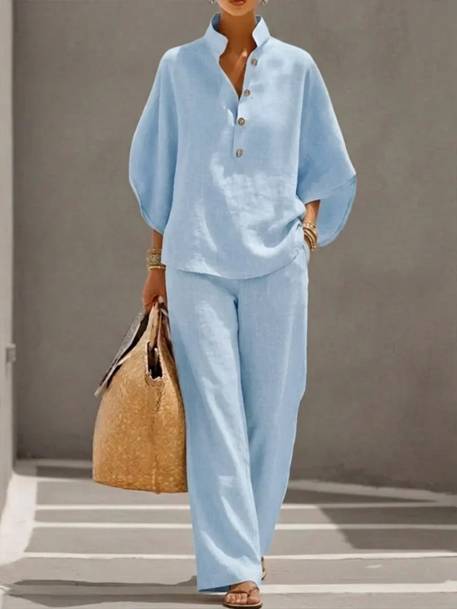 MARIBEL | SET WITH BATWING SLEEVES AND WIDE-LEG TROUSERS