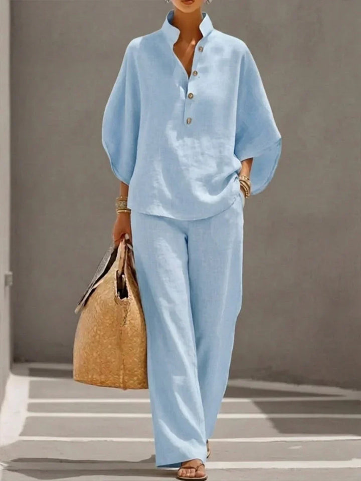 MARIBEL | SET WITH BATWING SLEEVES AND WIDE-LEG TROUSERS