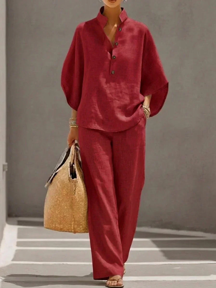 MARIBEL | SET WITH BATWING SLEEVES AND WIDE-LEG TROUSERS