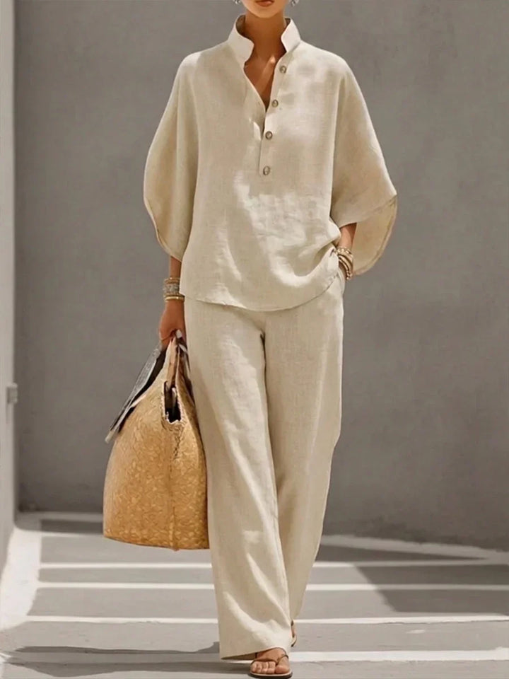 MARIBEL | SET WITH BATWING SLEEVES AND WIDE-LEG TROUSERS