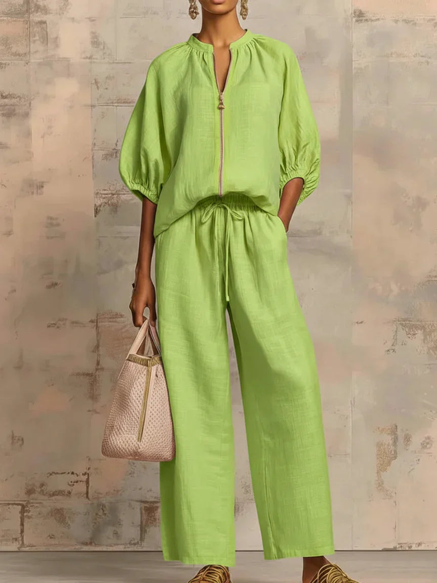ALBA | TWO-PIECE SET: RELAXED-STYLE SHIRT AND WIDE-LEG TROUSERS