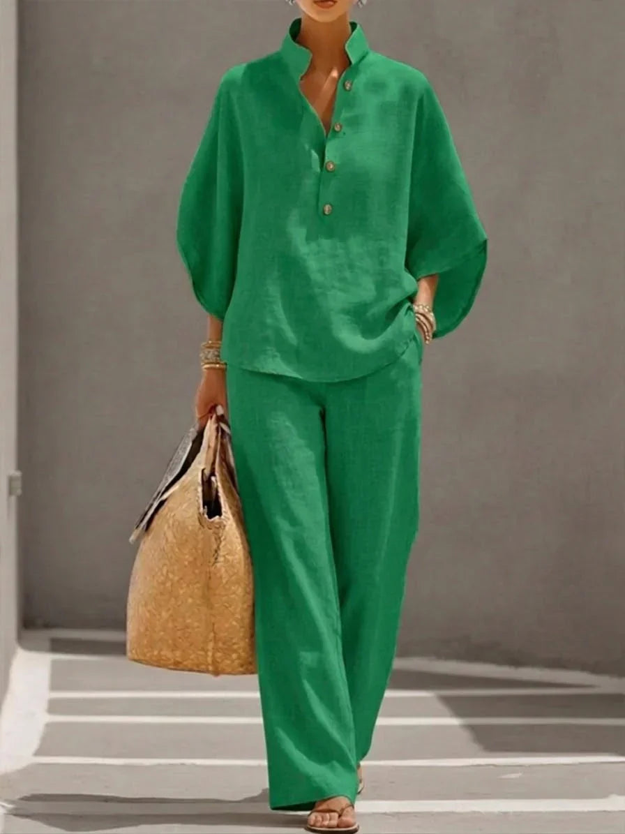 MARIBEL | SET WITH BATWING SLEEVES AND WIDE-LEG TROUSERS