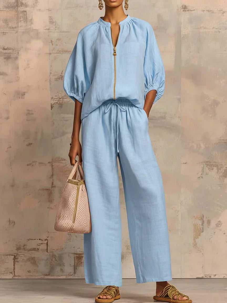 ALBA | TWO-PIECE SET: RELAXED-STYLE SHIRT AND WIDE-LEG TROUSERS