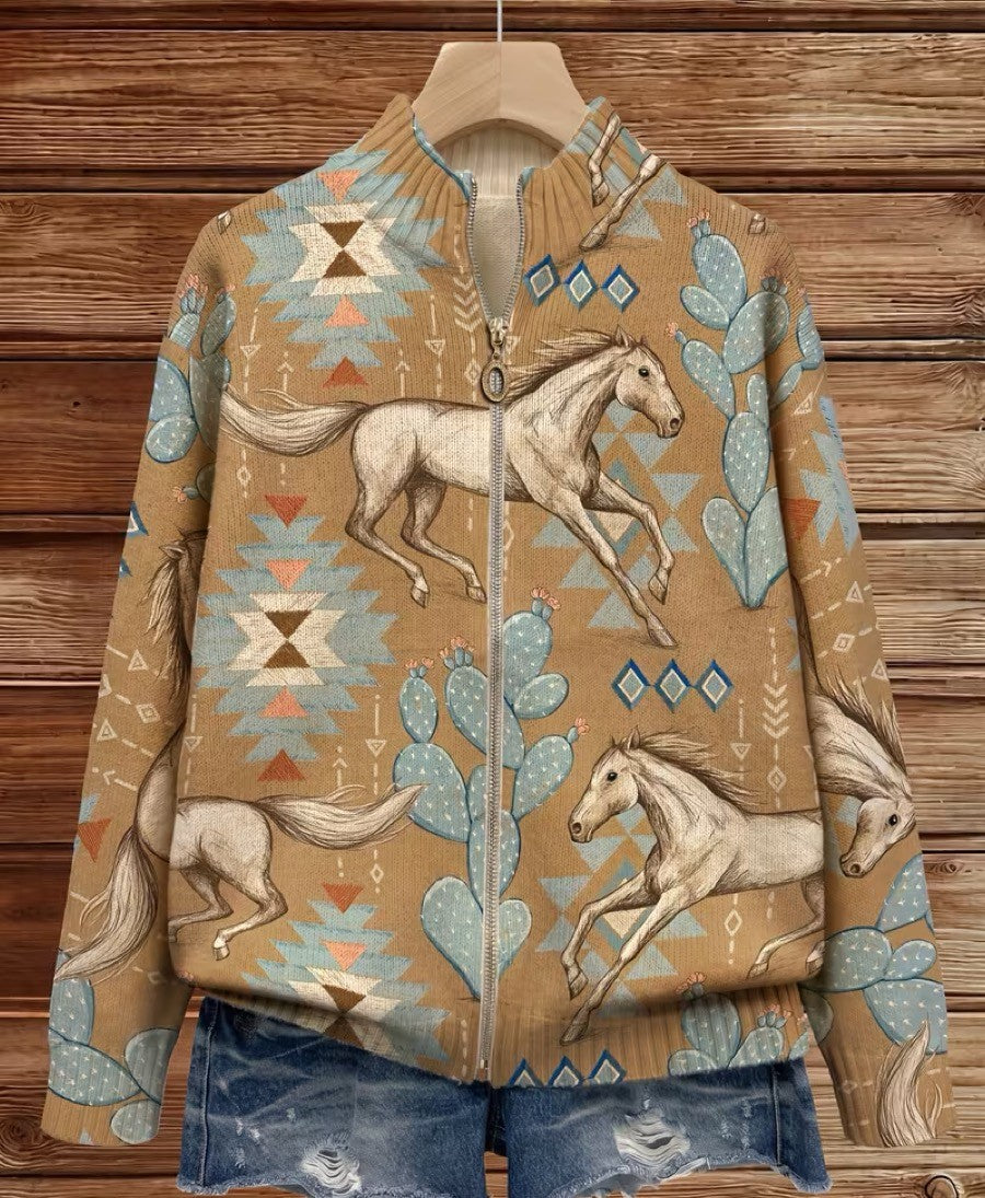PERPETUA | DESERT HORSE AND CACTUS ZIP CARDIGAN