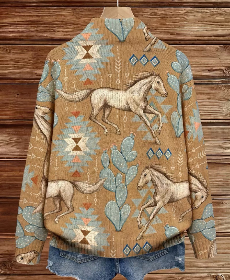 PERPETUA | DESERT HORSE AND CACTUS ZIP CARDIGAN