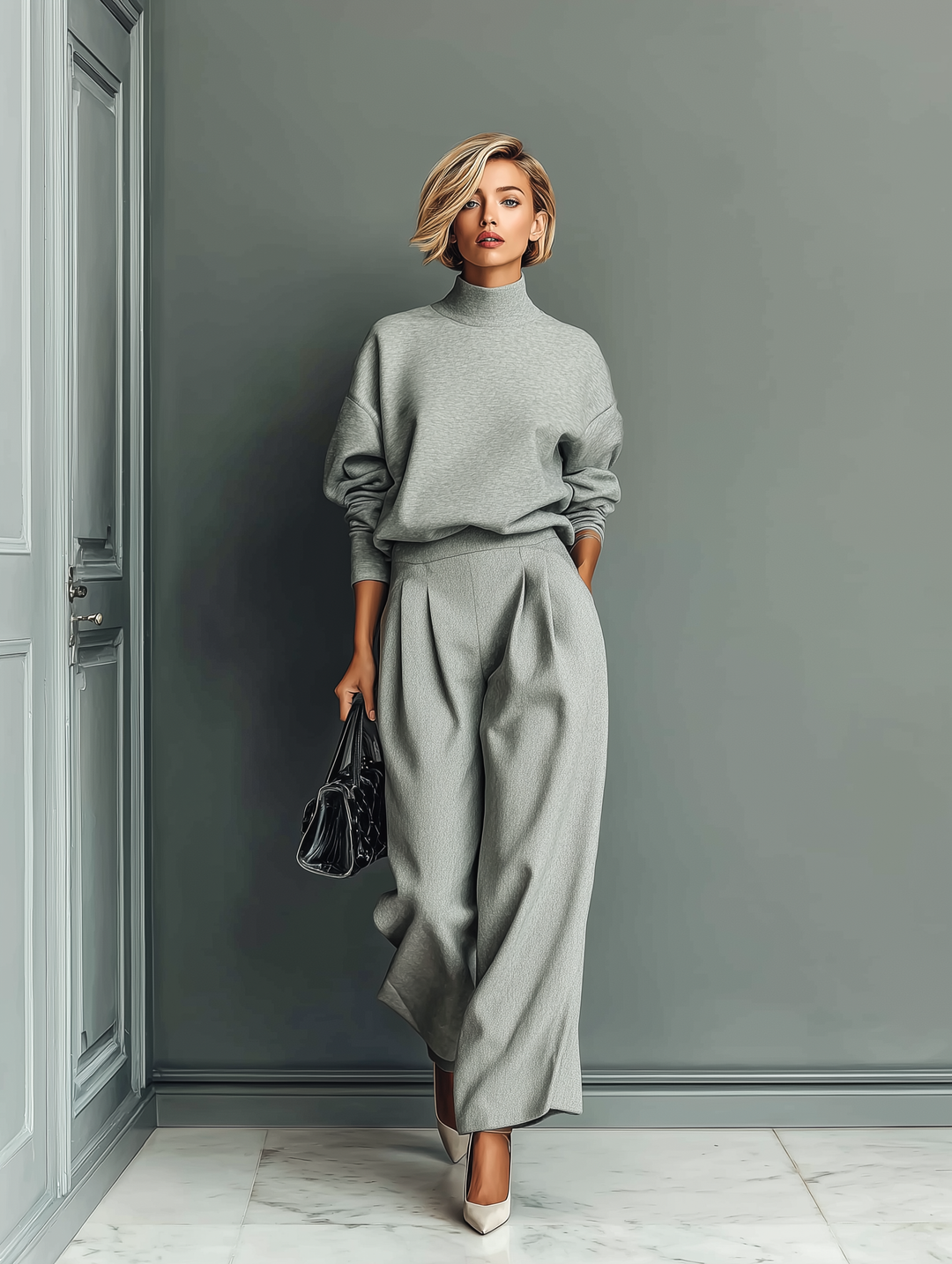 GRACE | GREY BLENDED SWEATSHIRT AND WIDE LEG PANTS SET
