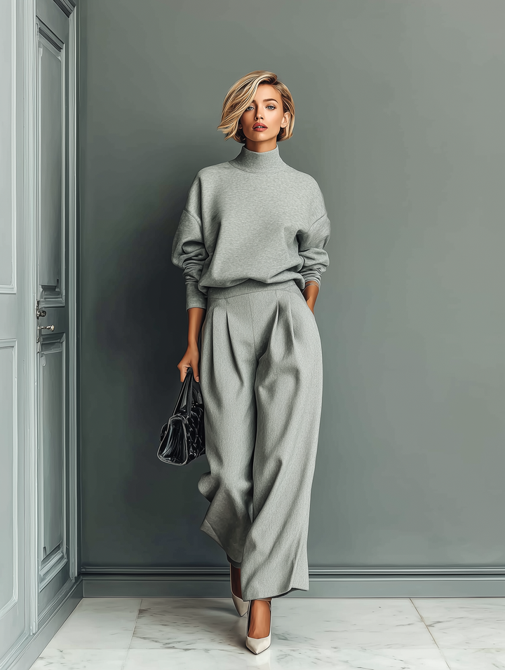 GRACE | GREY BLENDED SWEATSHIRT AND WIDE LEG PANTS SET