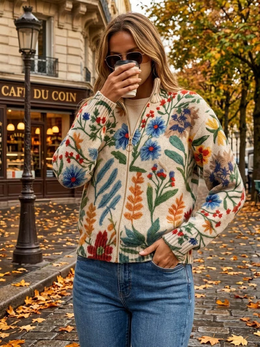 TABITHA | BOTANICAL GARDEN FLORAL ZIP CARDIGAN