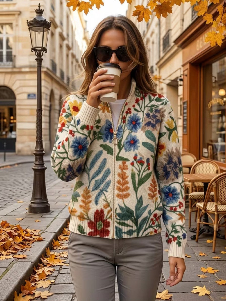 TABITHA | BOTANICAL GARDEN FLORAL ZIP CARDIGAN