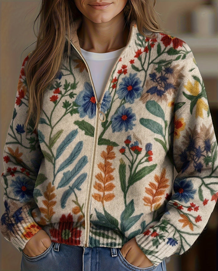 TABITHA | BOTANICAL GARDEN FLORAL ZIP CARDIGAN